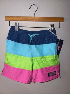 New Vineyard Vines Boys Swim Shorts Chappy Trunks 4 Panel Neon Size 6
